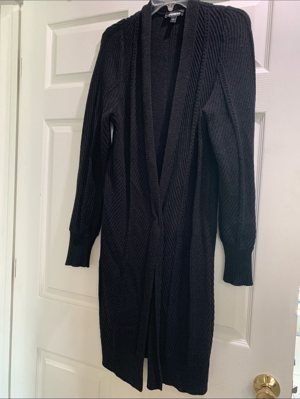 Express Black Open-Front Cable Knit Long Cardigan